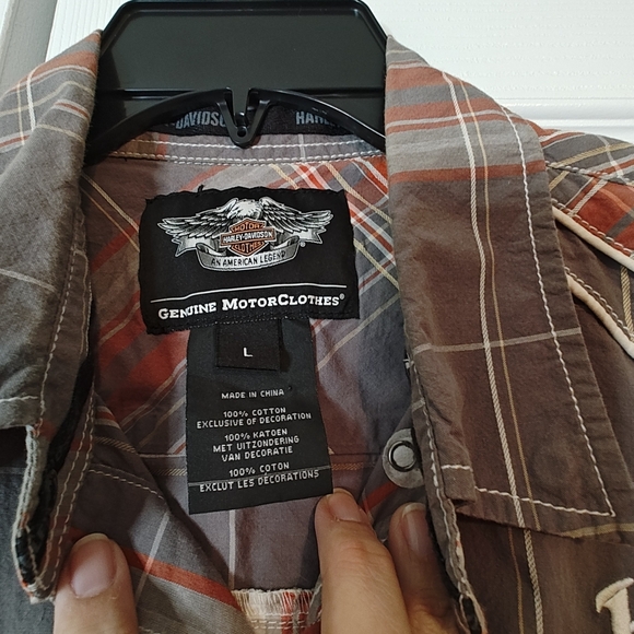 Men’s Harley Davidson Pearl Snap Shirt Sz L EUC Garage Mechanic Embroidered - Picture 4 of 8